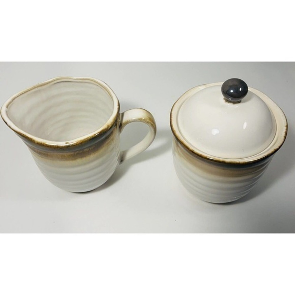 Sango Chromatics Brown Sugar Bowl With Kid And Creamer